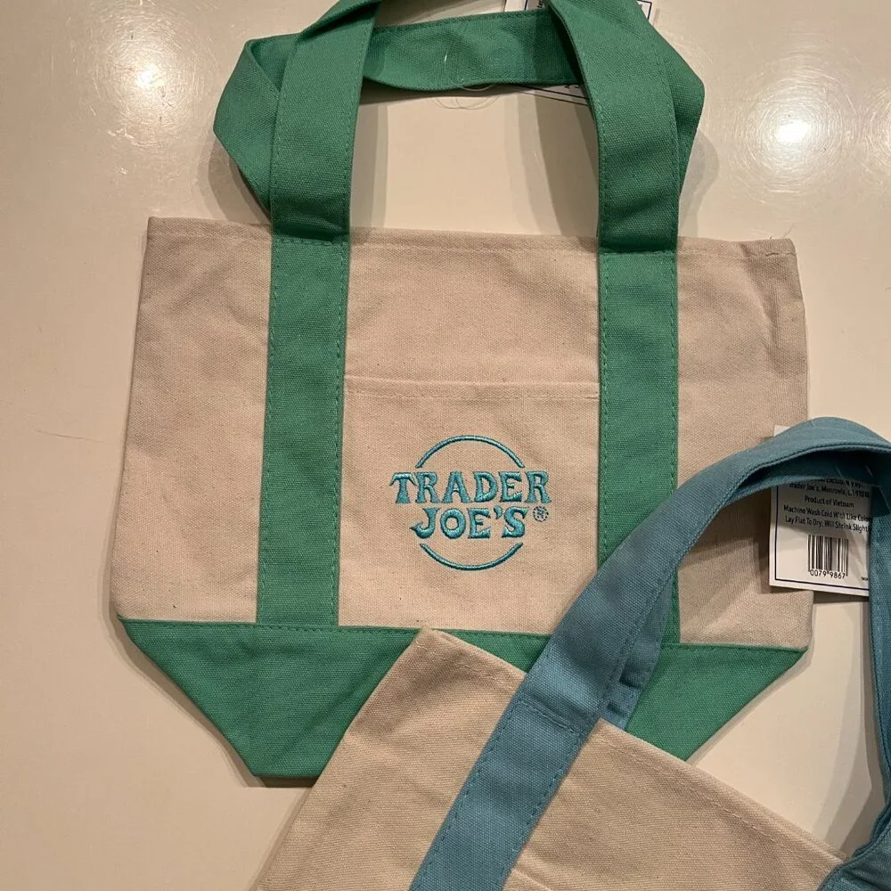 rader Joe’s Mini Pastel Canvas Tote Bag‎ Set (Blue & Green) – NWT